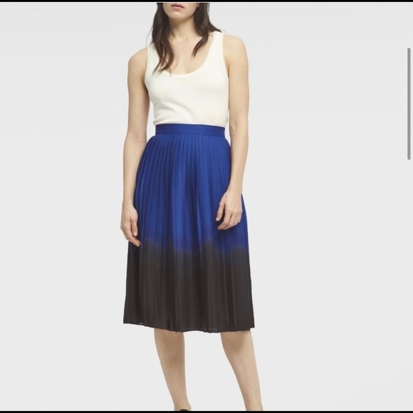 DKNY Pleated Plisse Accordion Midi Skirt BlueBlack - Picture 3 of 9